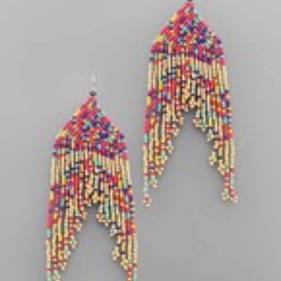 Triangle Multi Tassel Beads Earrings - Picture 8 of 9